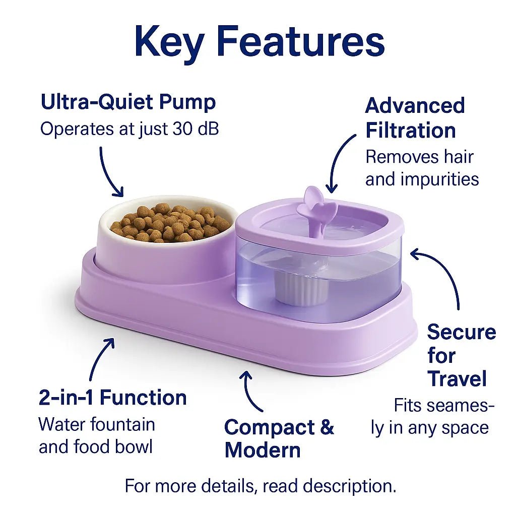 Catit Water Fountain and Feeder – 2 - in - 1 Quiet, Clean, and Space - Saving Solution – | Pawtaa