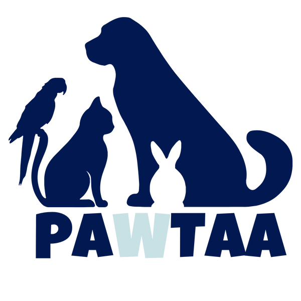 Pawtaa logo with navy silhouettes of a parrot, cat, dog, and rabbit above the word “PAWTAA”.