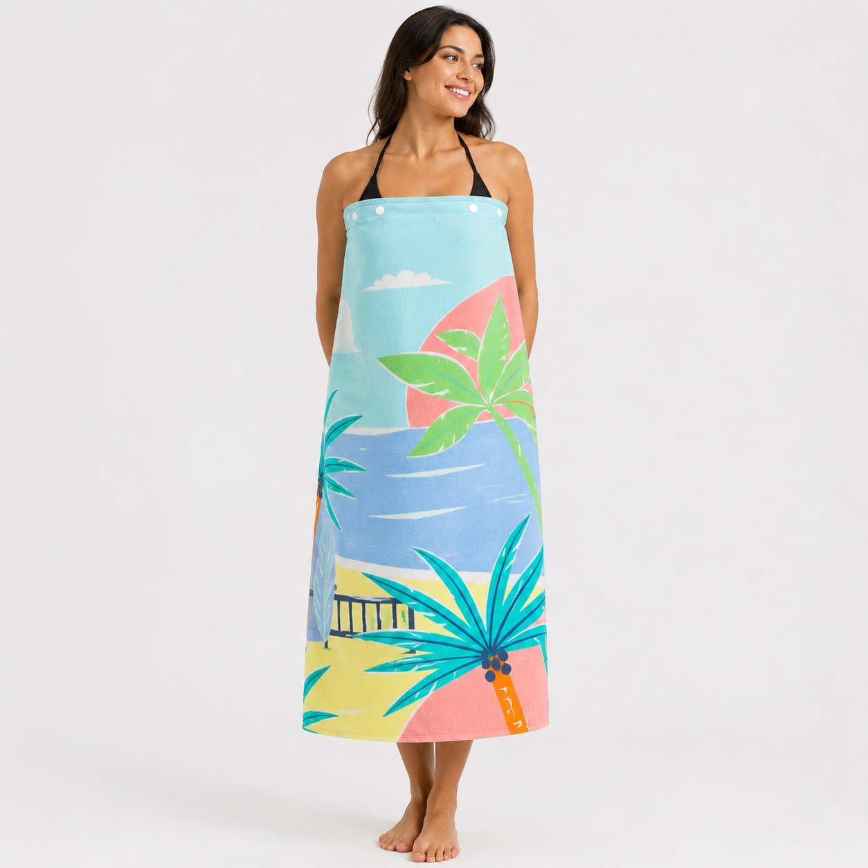 Serviette de plage 145 x 85 cm avec Poche & Boutons de fermeture