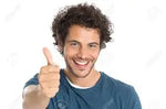 Man giving a thumbs up gesture on a white background