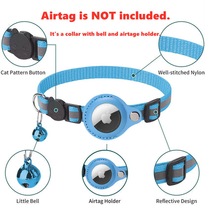 Reflective Airtag Cat Collar - Adjustable, Breakaway, Waterproof & Safe for Daily Use