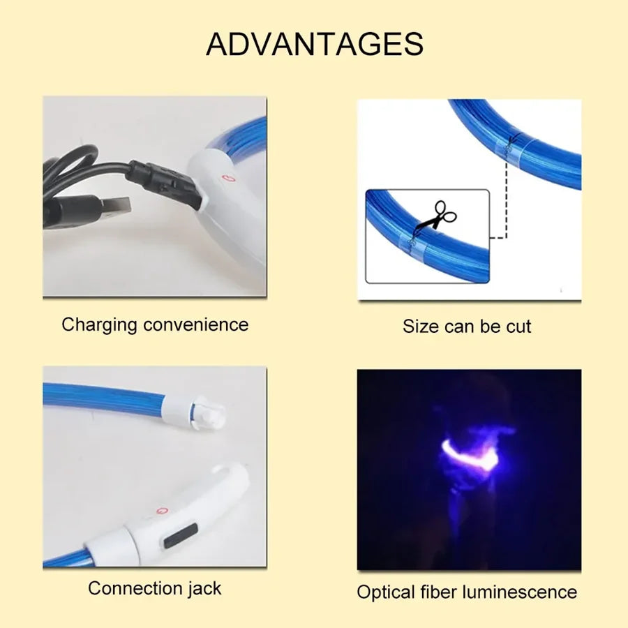 LED Dog Collar - USB Rechargeable, 3 Modes & Bright for Nighttime Safety