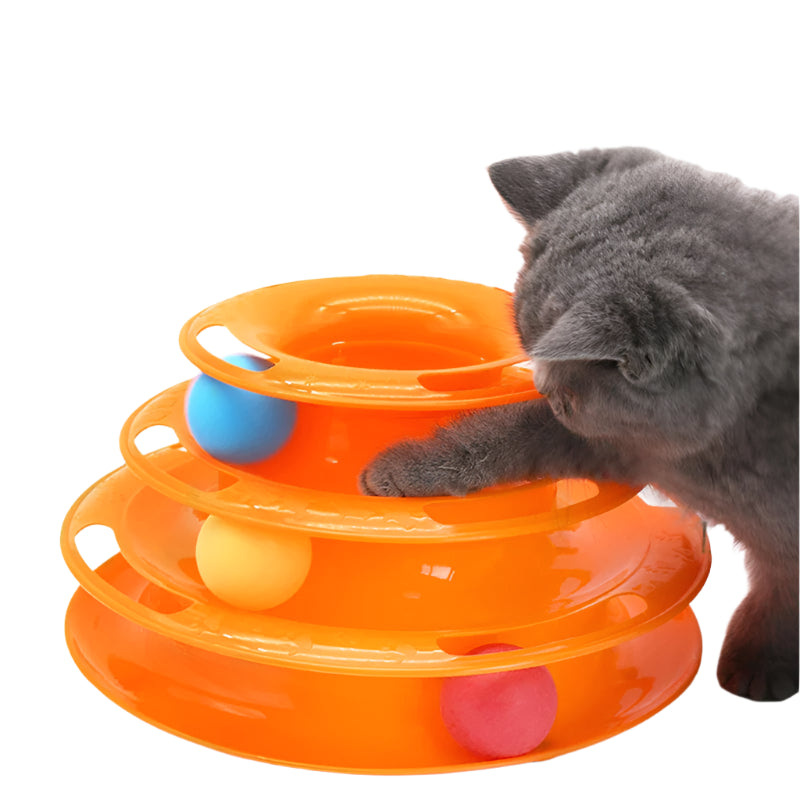 Interactive Cat Tower - 3 Level Tracks for Play, Stability, Safety & Exercise