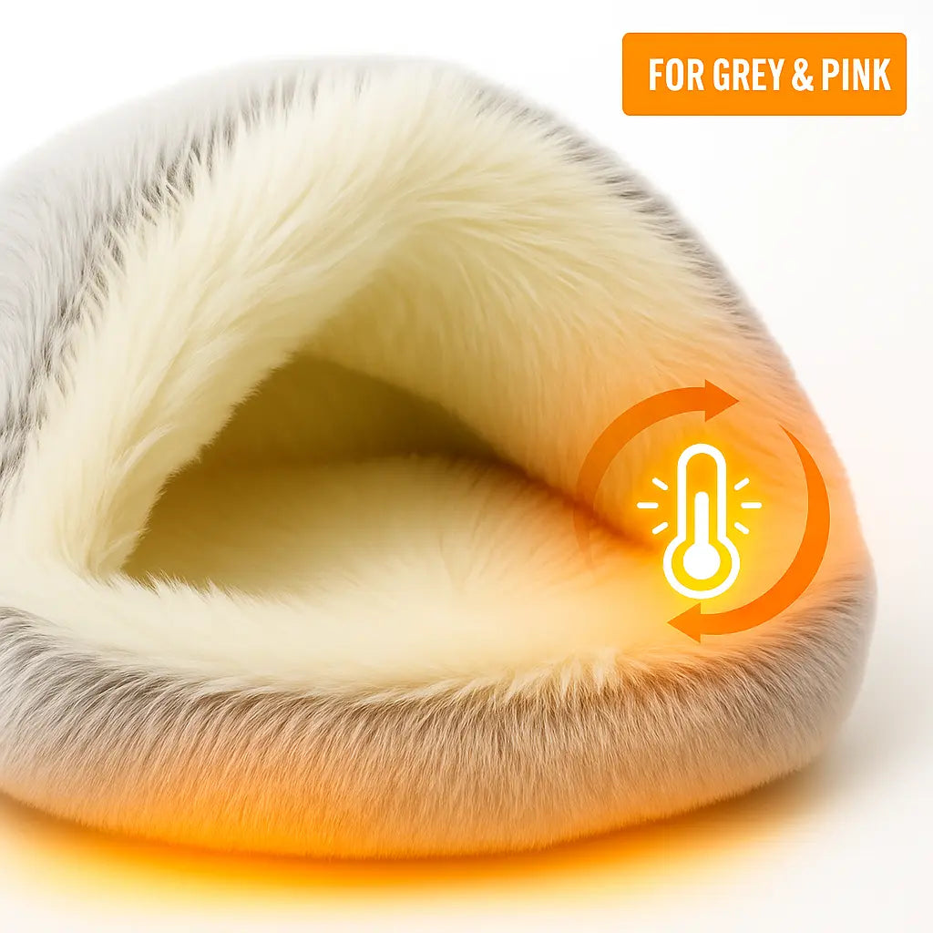 Self-warming heated cat bed interior with insulating faux fur