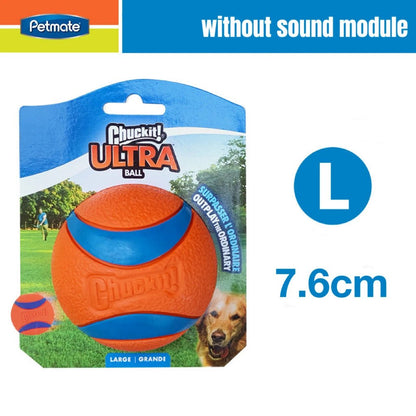 Packaging for the large-sized orange and blue dog fetch ball.