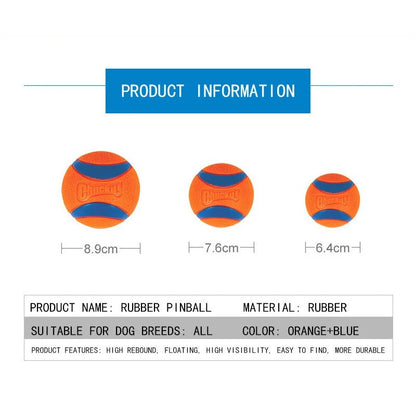 Size chart showing different dimensions for fetch balls.
