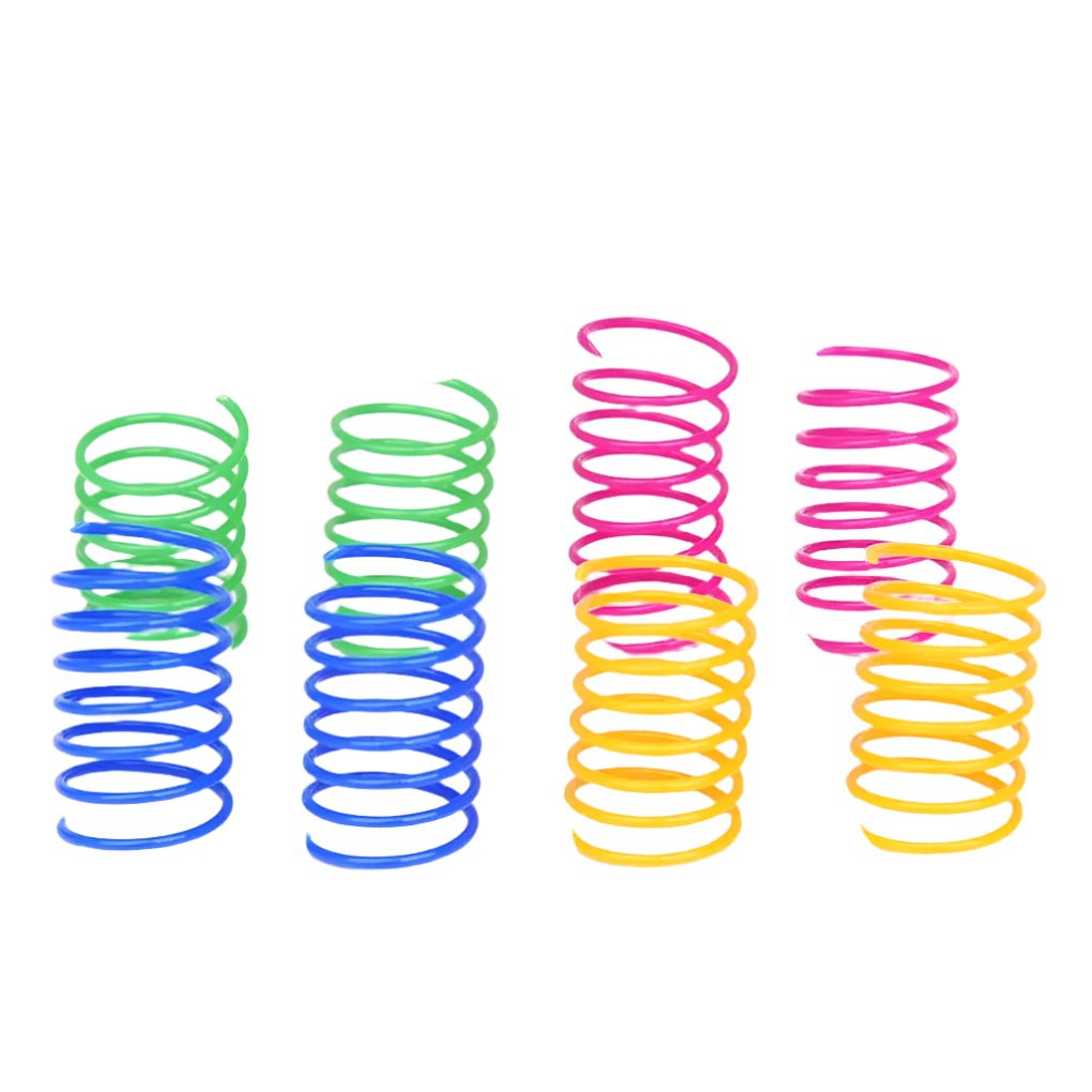 A display of colorful spring toys arranged in sets, showcasing their bright and playful design